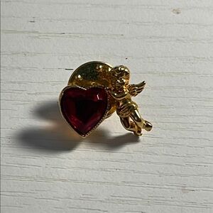 Vintage Avon Gold and Red Cherub Heart Brooch